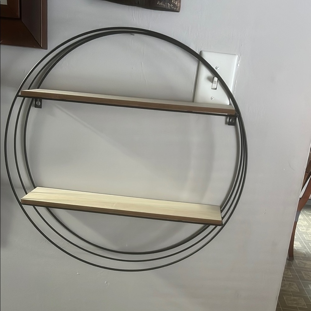 Black Metal Wall Shelf with Wooden Shelves